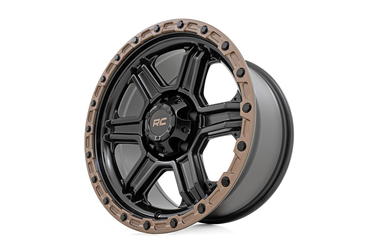 Rough Country - Rough Country 79 Series Wheel - One-Piece - Semi Gloss Black w/Bronze Ring - 18x9 - 6x135 - -12mm