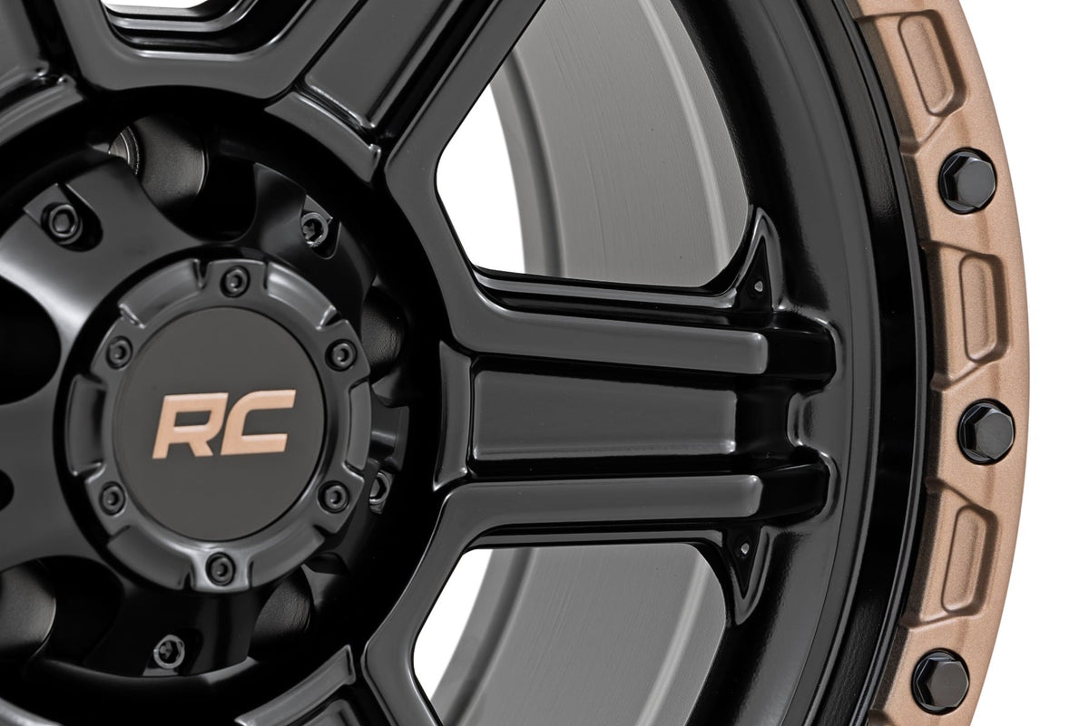 Rough Country - Rough Country 79 Series Wheel - One-Piece - Semi Gloss Black w/Bronze Ring - 18x9 - 6x135 - -12mm