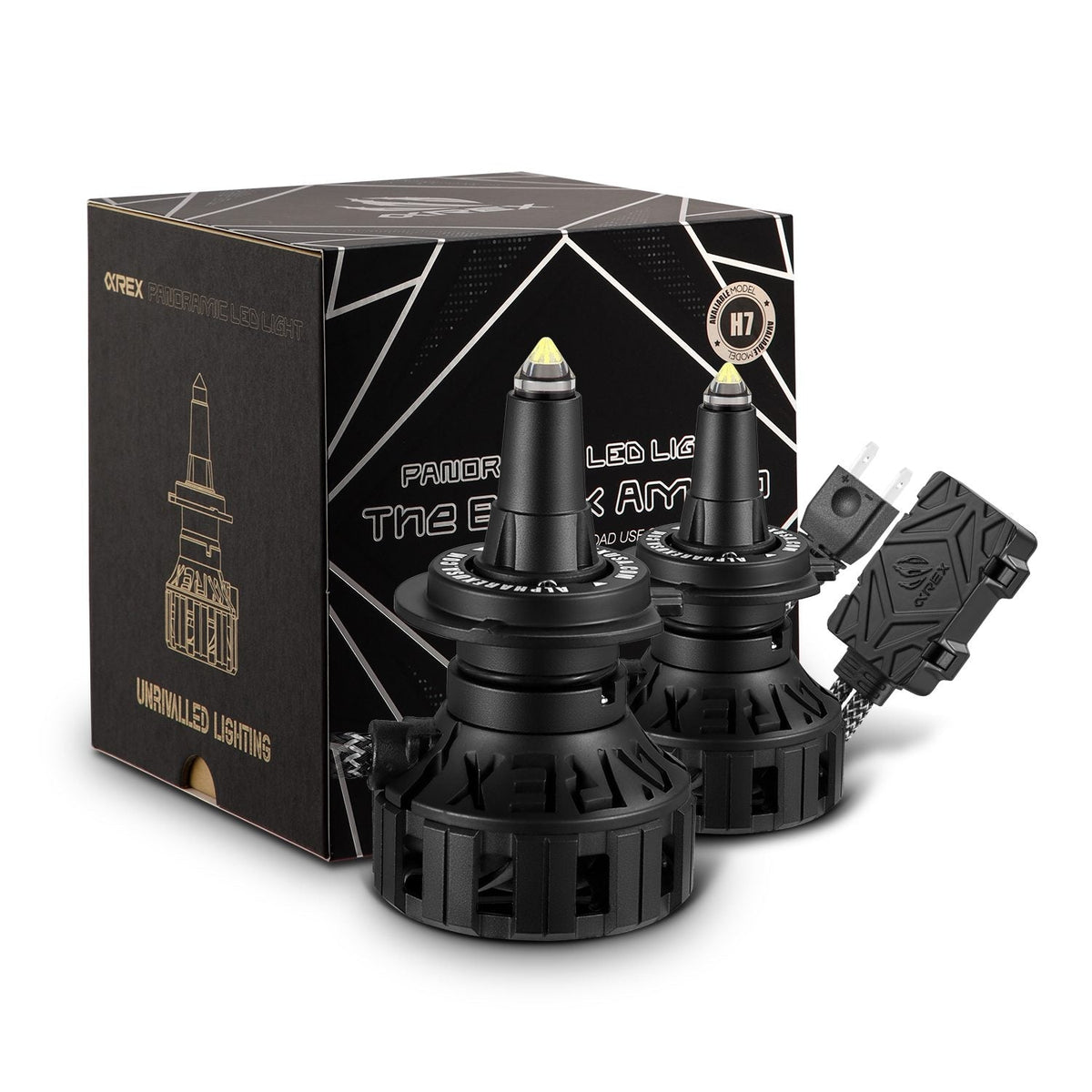 AlphaRex Black Ammo Panoramic LED Light Bulbs - 9006 - 110003 by AlphaRex - front view