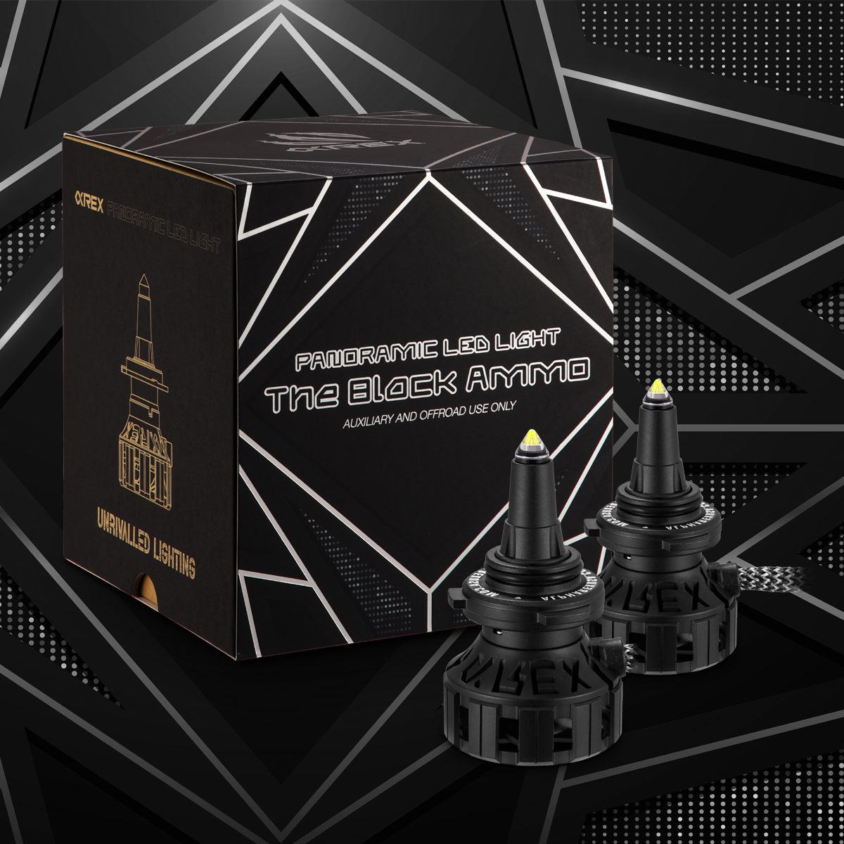 AlphaRex Black Ammo Panoramic LED Light Bulbs - 9006 - 110003 by AlphaRex - angle view