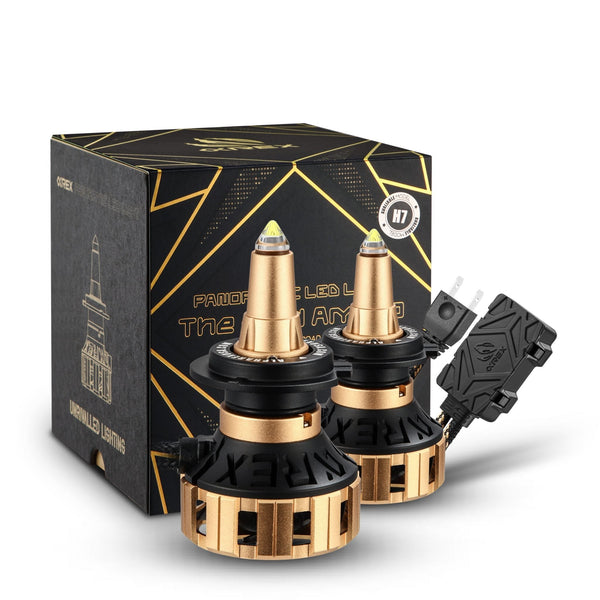 AlphaRex Gold Ammo Panoramic LED Light Bulbs - H7 - 110008 by AlphaRex - front view