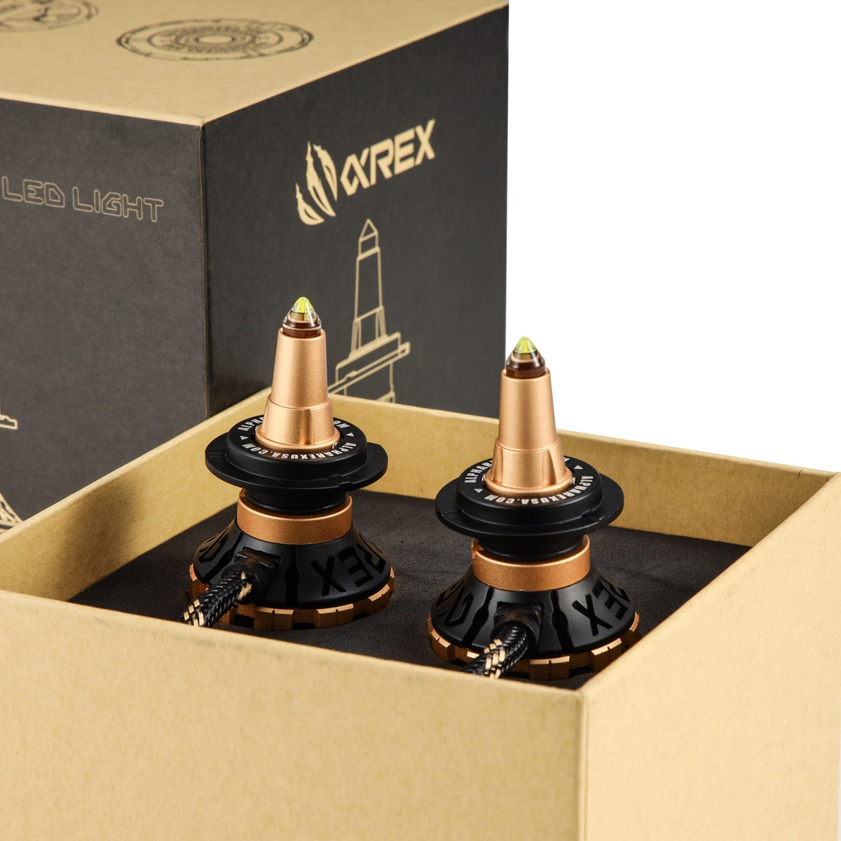 AlphaRex Gold Ammo Panoramic LED Light Bulbs - 9006 - 110004 by AlphaRex - detail view