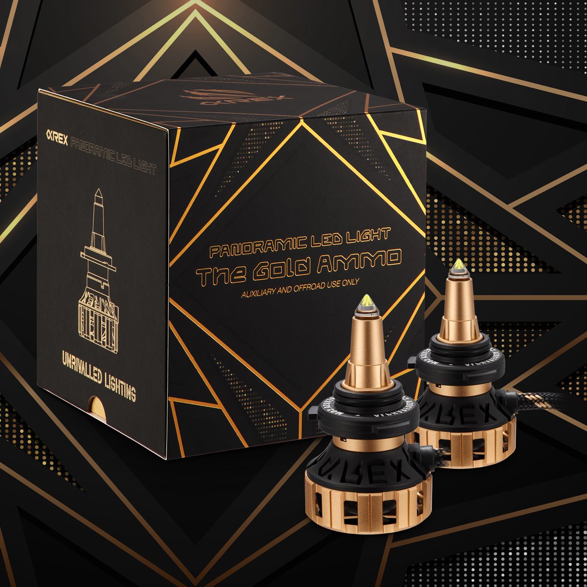 AlphaRex Gold Ammo Panoramic LED Light Bulbs - H7 - 110008 by AlphaRex - angle view
