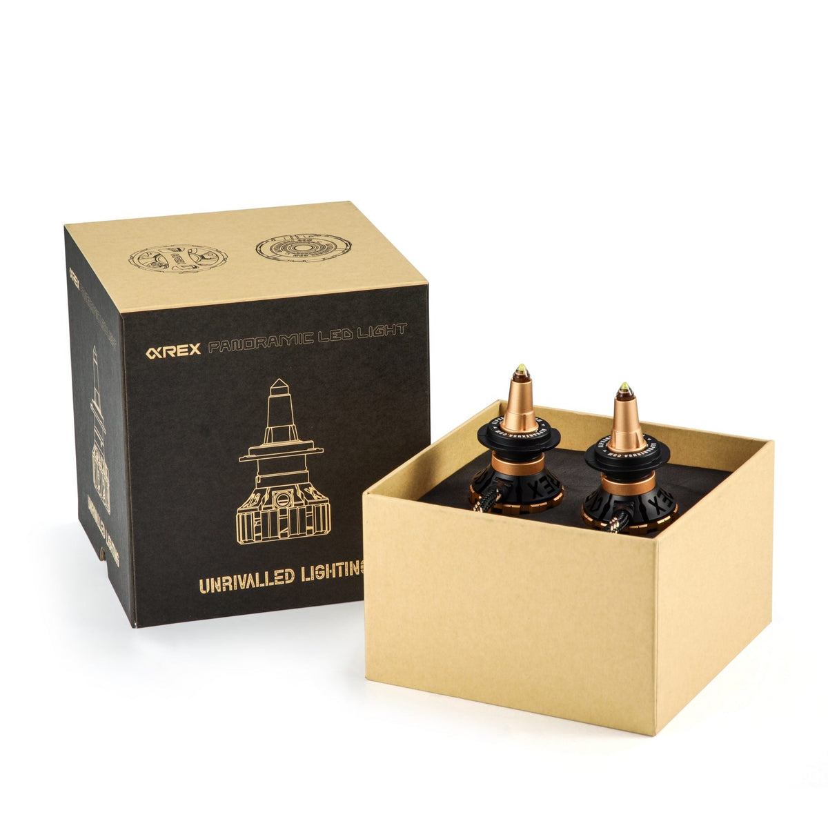 AlphaRex Gold Ammo Panoramic LED Light Bulbs - 9006 - 110004 by AlphaRex - installed view