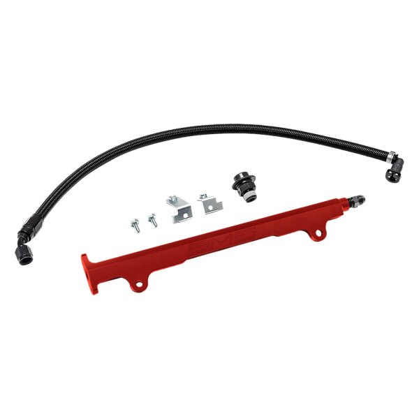 AMS Performance 08-15 Mitsubishi EVO X CNC Machined Aluminum Fuel Rail w/Pulsation Dampener - Red - AMS.04.07.0006-1
