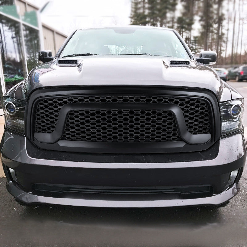 Spec-D Tuning - 2013-2018 Dodge RAM 1500 Matte Black ABS Rebel Style Honeycomb Mesh Grille - HG-RAM1315BB-GL