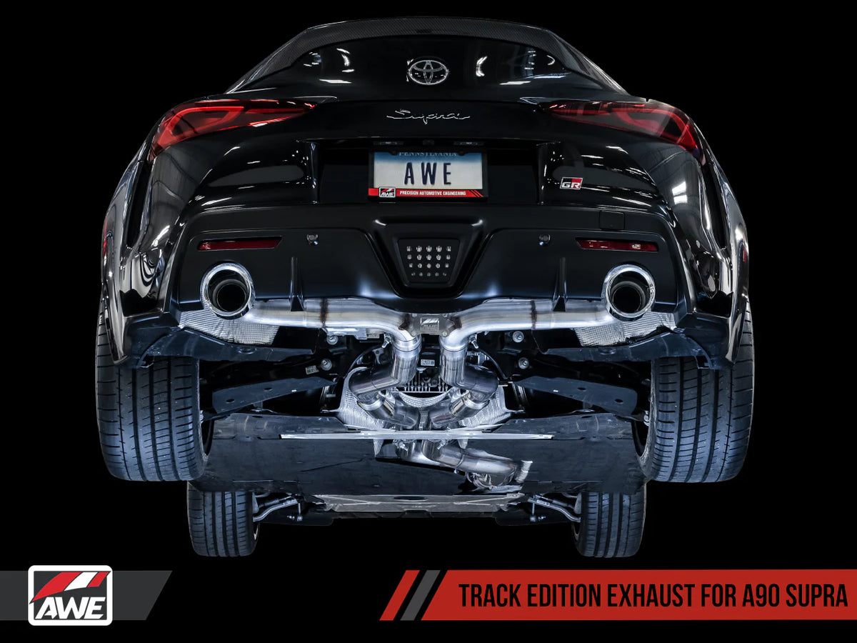AWE 2020 Toyota Supra A90 Resonated Track Edition Exhaust - 5in Diamond Black Tips - 3015-33130