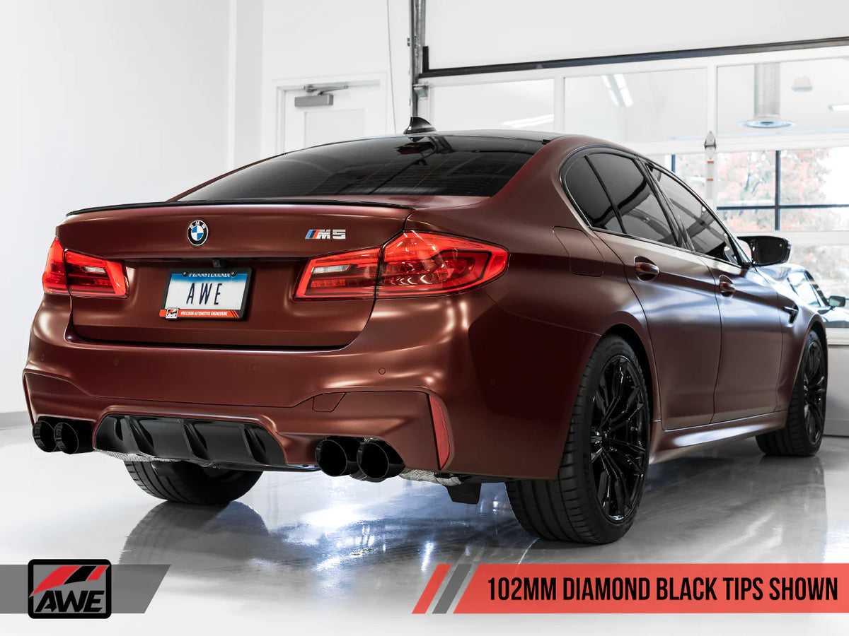 AWE Tuning 18-19 BMW M5 (F90) 4.4T AWD Cat-back Exhaust - Track Edition (Diamond Black Tips) - 3020-43078