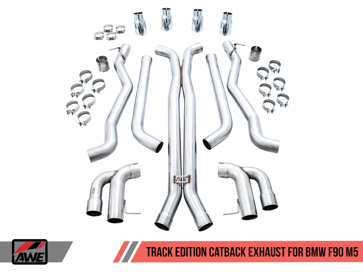 AWE Tuning 18-19 BMW M5 (F90) 4.4T AWD Cat-back Exhaust - Track Edition (Diamond Black Tips) - 3020-43078