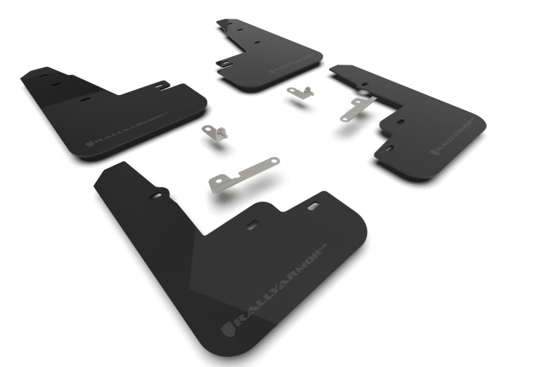 Rally Armor 21-24 Ford Mustang Mach-E/GT/Rally Black UR Mud Flap w/Dark Grey Logo - MF96-UR-BLK-DGRY