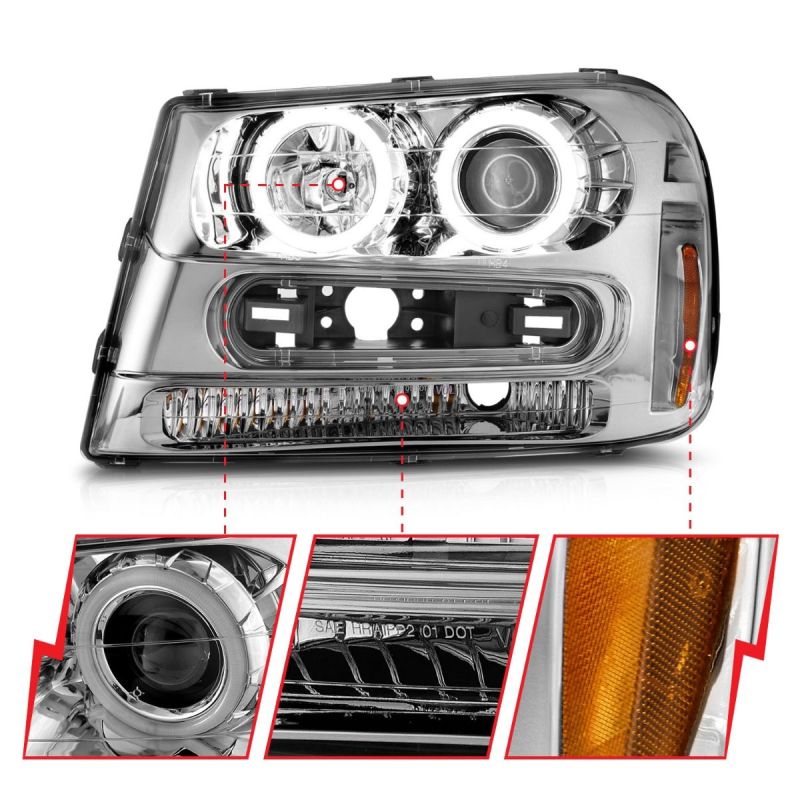 ANZO 02-09 Chevrolet Trailblazer Projector Headlights w/ Halo Chrome Housing (Non-LT Models) - 111573