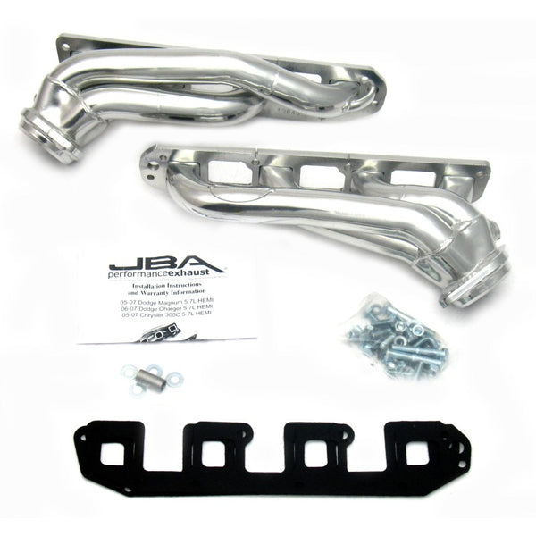 JBA 04-08 Chrysler 5.7L HEMI 1-3/4in Primary Silver Ctd Cat4Ward Header - 1964SJS for 2005-2008 Dodge Magnum - front view