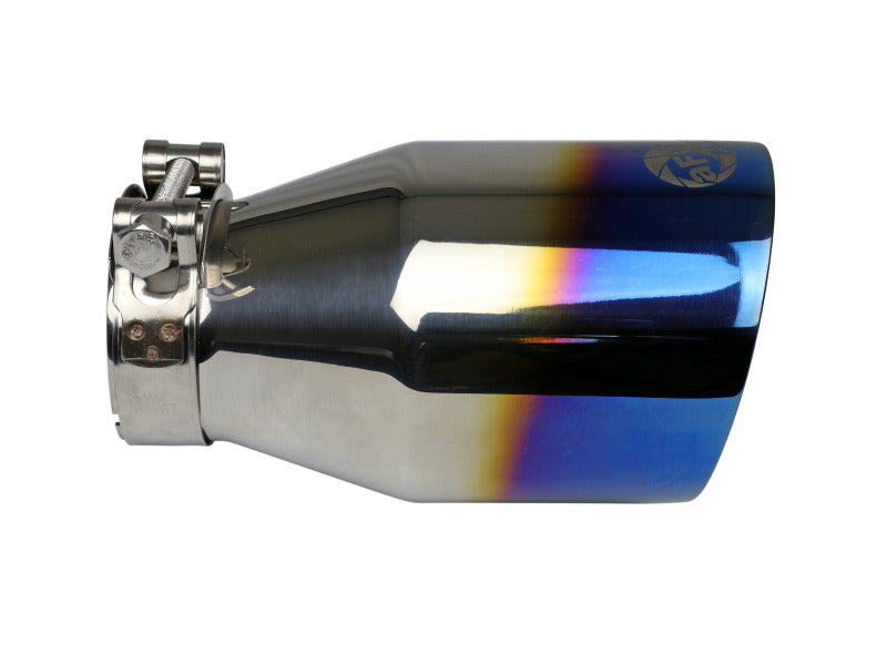 aFe Mach Force XP 304 Stainless Steel Clamp-On Exhaust Tip 2.5in Inlet / 4in Outlet - Blue Flame - 49T25404-L071