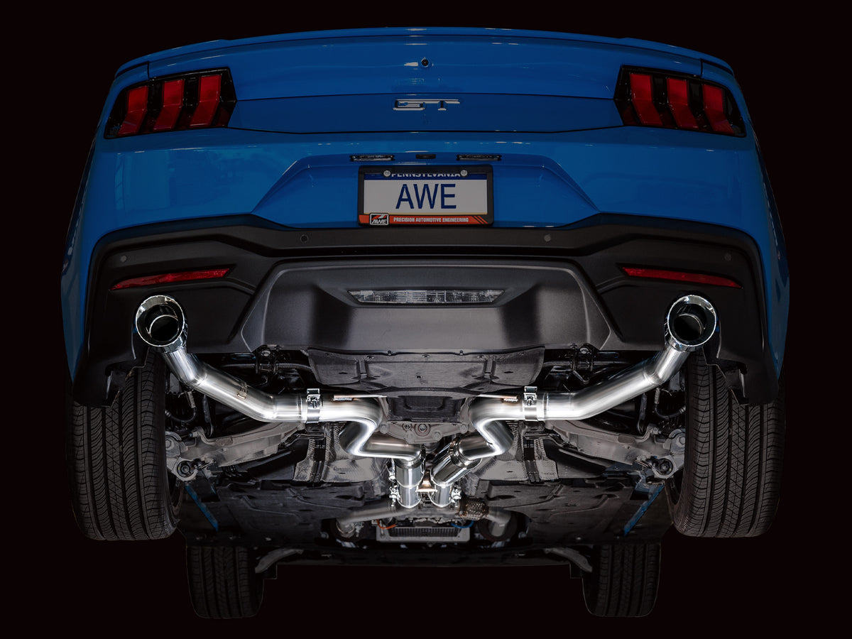 AWE 2024 Ford Mustang GT Fastback S650 RWD Track Edition Catback Exhaust w/ Dual Chrome Silver Tips - 3020-32650