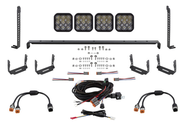 Diode Dynamics 14-23 Toyota 4Runner SS5 Stealth Grille LED 4-Pod Kit Sport - White Driving - DD7546 for 2014-2024 Toyota 4Run