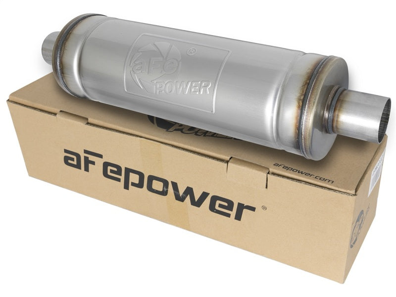 aFe MACH Force-Xp 409 SS Muffler 2.5in Center/Center 18in L x 6in Dia - Round Body - 49M00021