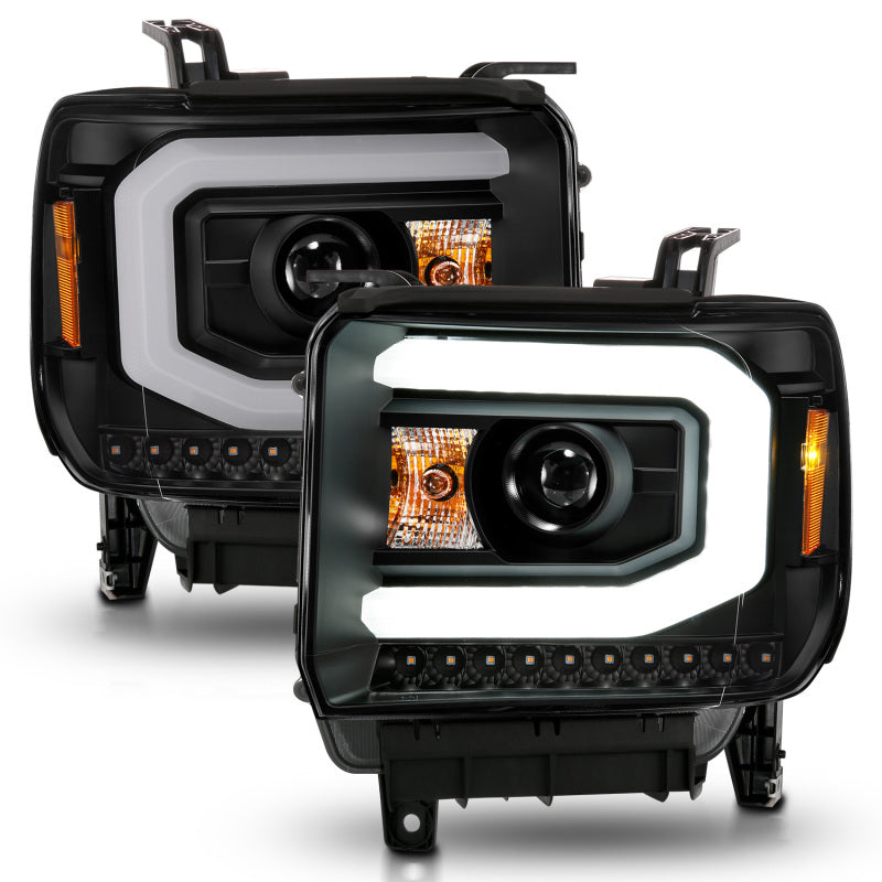 ANZO 2014-2015 GMC Sierra 1500 Projector Headlights w/ Light Bar Black Housing (Halogen Type) - 111513