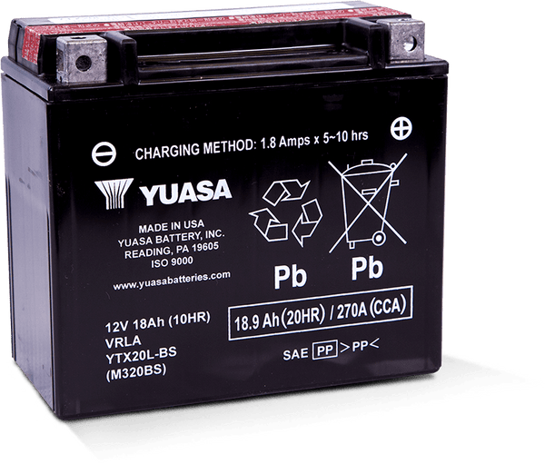 Yuasa YTX20L-BS Maintenance Free AGM 12 Volt Battery (Bottle Supplied) - YUAM320BS for 1991-2016 Harley-Davidson FLSTC Herita