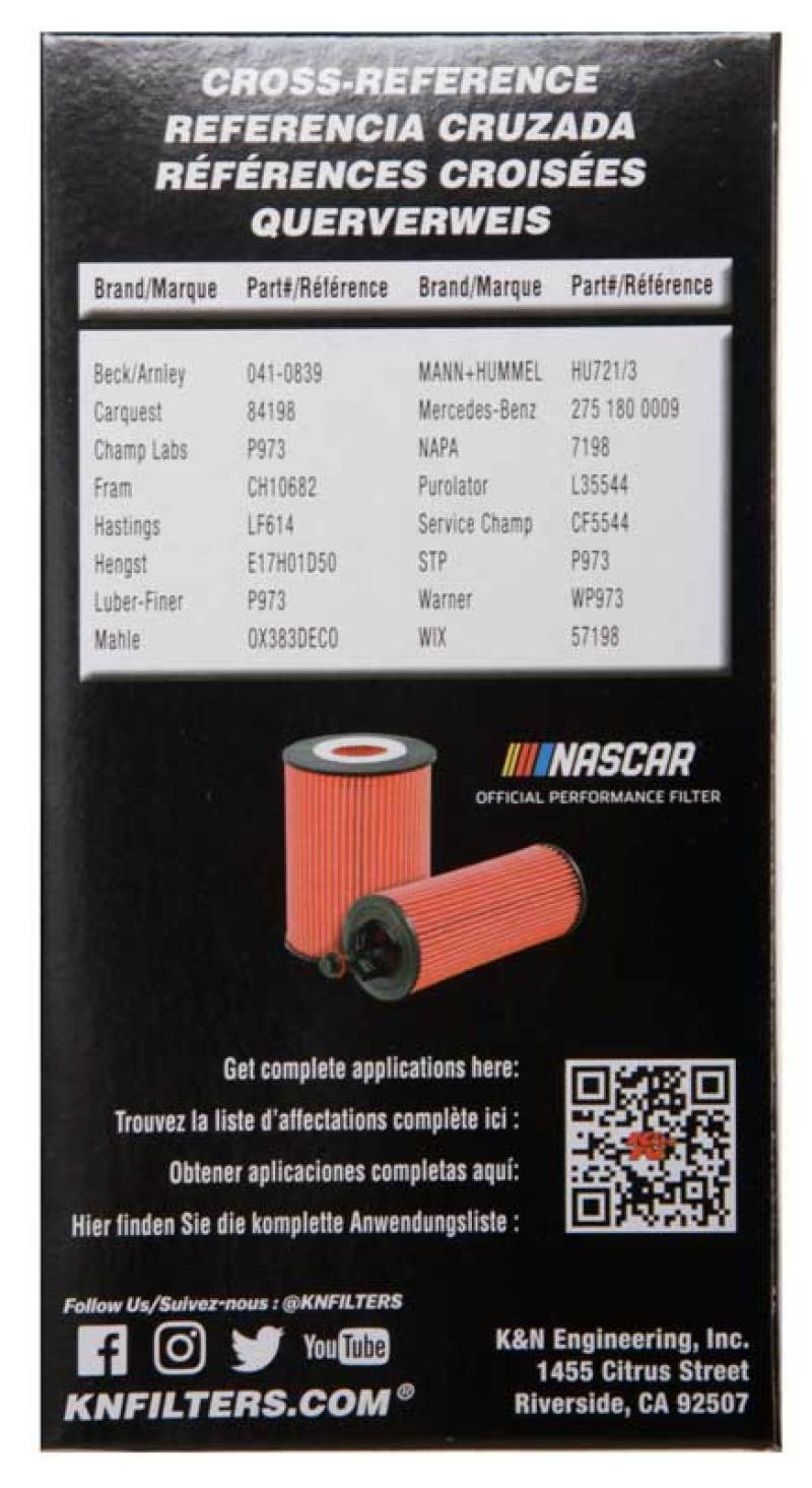 K&N Performance Oil Filter for 04-15 Mercedes Benz - HP-7033 for 2003-2017 Mercedes Benz S Class - front view
