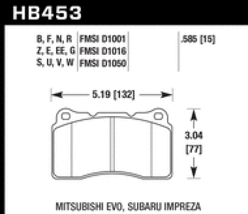 Hawk 03-06 Evo / 04-09 STi / 09-10 Genesis Coupe (Track) / 2010 Camaro SS HPX Motorsports Front Brak - HB453C.585