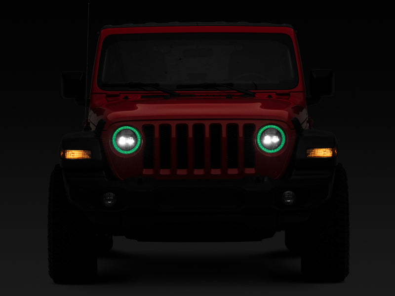 Raxiom 18-22 Jeep Wrangler JL/JT Axial 9-Inch LED Headlights w/RGB Halo- Blk Housing (Clear Lens) - J142668
