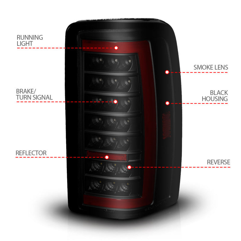 ANZO 00-06 Chevrolet Tahoe / GMC Yukon Full LED Taillights w/ Lightbar Black Housing/Smoke Lens - 311449