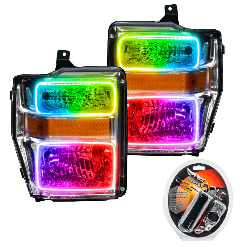 Oracle 08-10 Ford F250/350 Pre-Assembled Halo Headlights - Chrome Housing - ColorSHIFT SEE WARRANTY - 7189-330