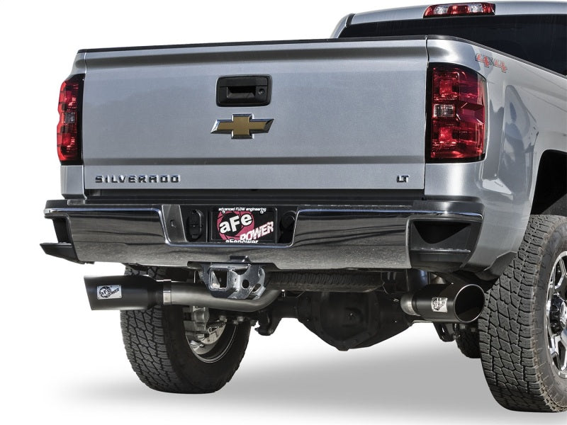 aFe LARGE Bore HD 4in Dual DPF-Back SS Exhaust w/Black Tip 16-17 GM Diesel Truck V8-6.6L (td) LML - 49-44080-B