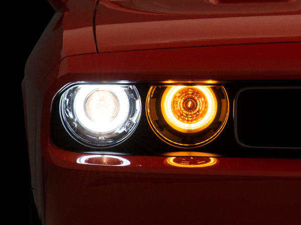 Raxiom 08-14 Dodge Challenger Dual LED Halo Projector Headlights- Black Housing (Clear Lens) - CH3684 for 2008-2014 Dodge Cha