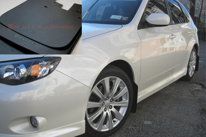 Rally Armor 08-10 Subaru WRX (Hatch & Sedan) / 08-11 Impreza 2.5i Basic Black Mud Flap w/ Black Logo - MF6-BAS-BLK for 2008-2