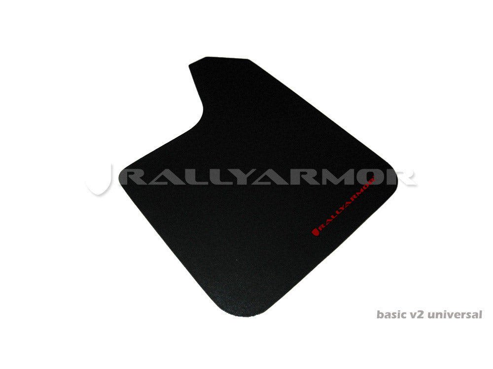 Rally Armor Universal Fit (No Hardware) Basic Black Mud Flap w/ Red Logo - MF12-BAS-RD by Rally Armor - front view