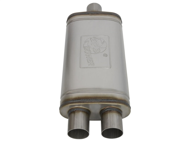 aFe MACHForce XP SS Muffler 2.5in Center Inlet / 2.5in Dual Outlets 18in L x 9in W x 4in H Body - 49M00009