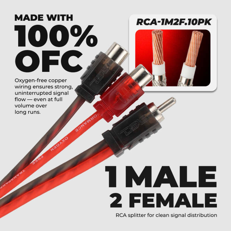 DS18 Level 1 RCA Y Connector 1 Male to 2 Female 10 x Pack - RCA-1M2F.10PK - close-up view