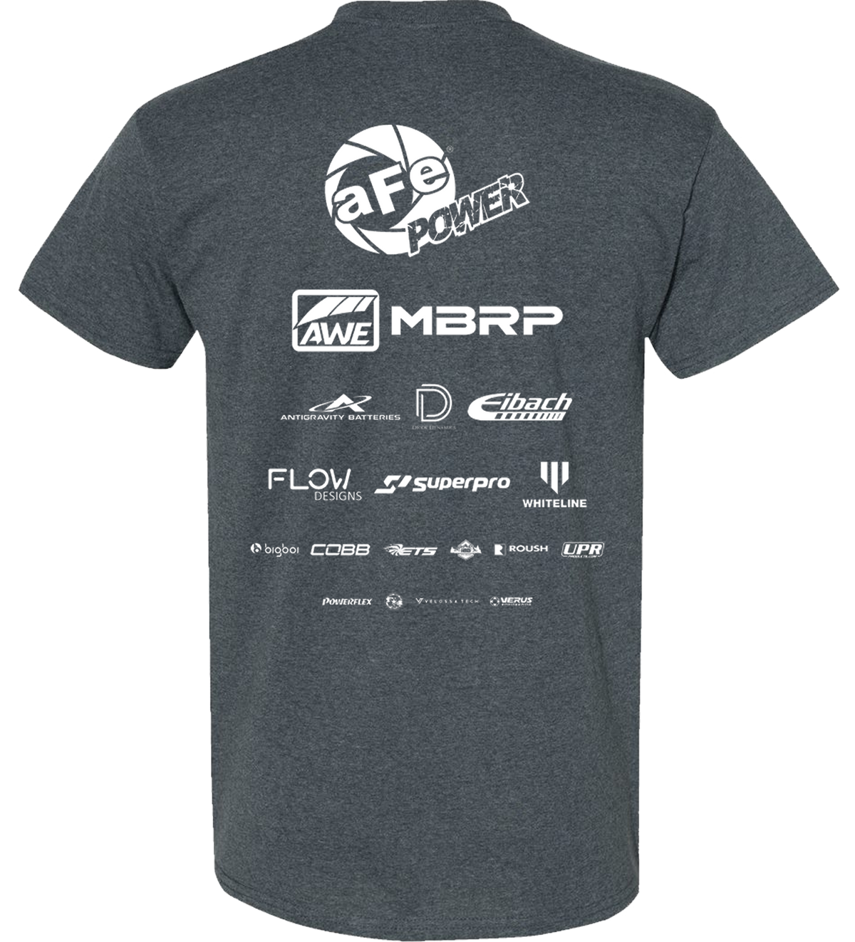Shirt back with the 19 manufacturer logos behind the raffle