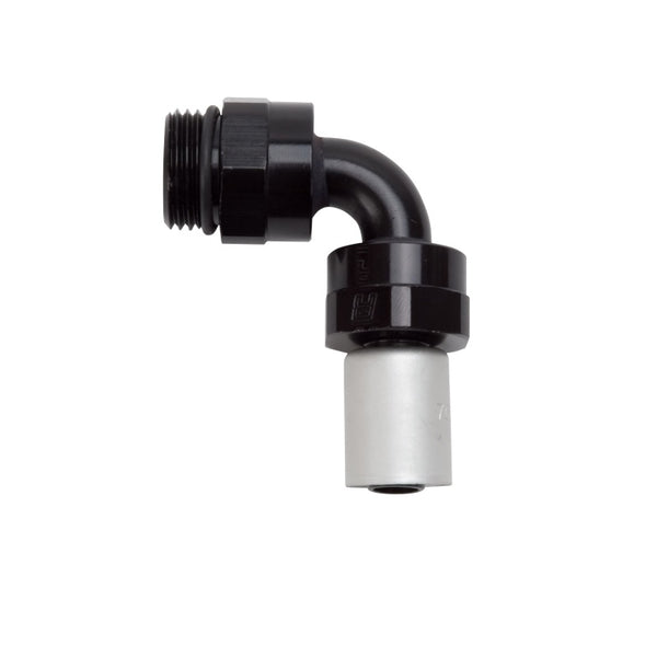Russell Performance -8 SAE Port Male to -8 AN Hose 90 Degree Crimp On Hose End - Black Anodized - 610840 - front view