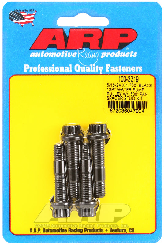 ARP 5/16-24 X 1.750 black 12pt water pump pulley w/ .500in fan spacer stud kit - 100-3219