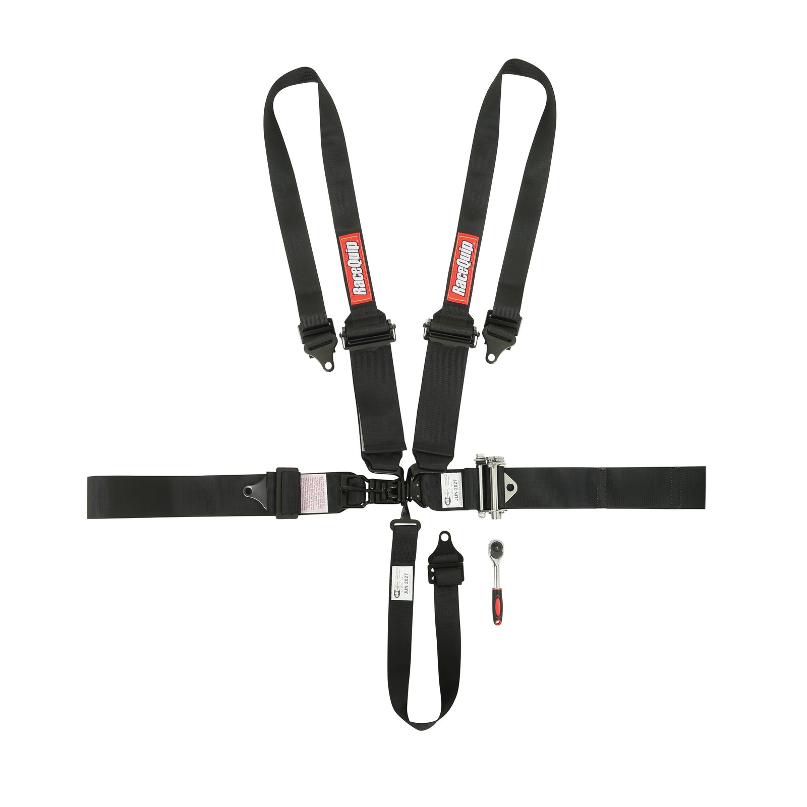 RaceQuip L & L 5pt Ratchet HNR Harness Black