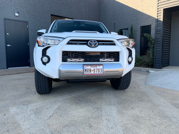 Cali Raised 14-24 Toyota 4Runner 32In Hidden Grille LED Light Bar Brackets - One Spot Beam/LED Bar - CR2477 - front view