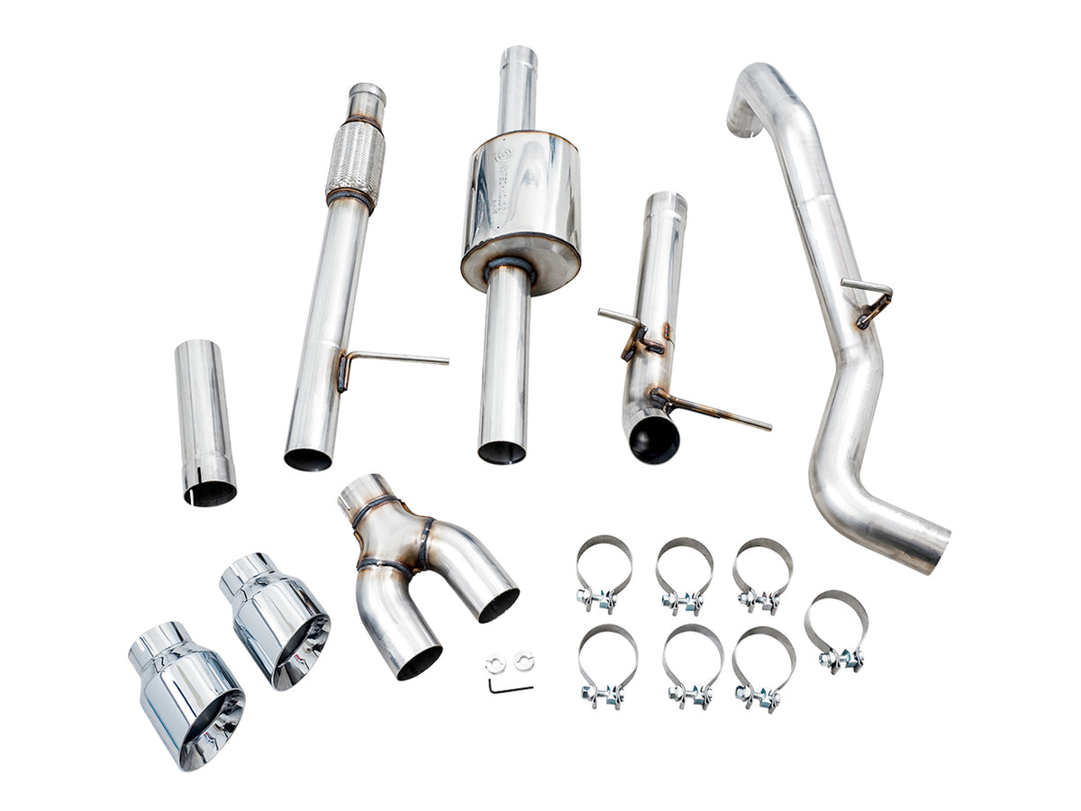 AWE Tuning 4th Gen GM 1500 5.3L 0FG Catback Dual Side Exit (Flat Bumper) - Chrome Tips - 3015-22207
