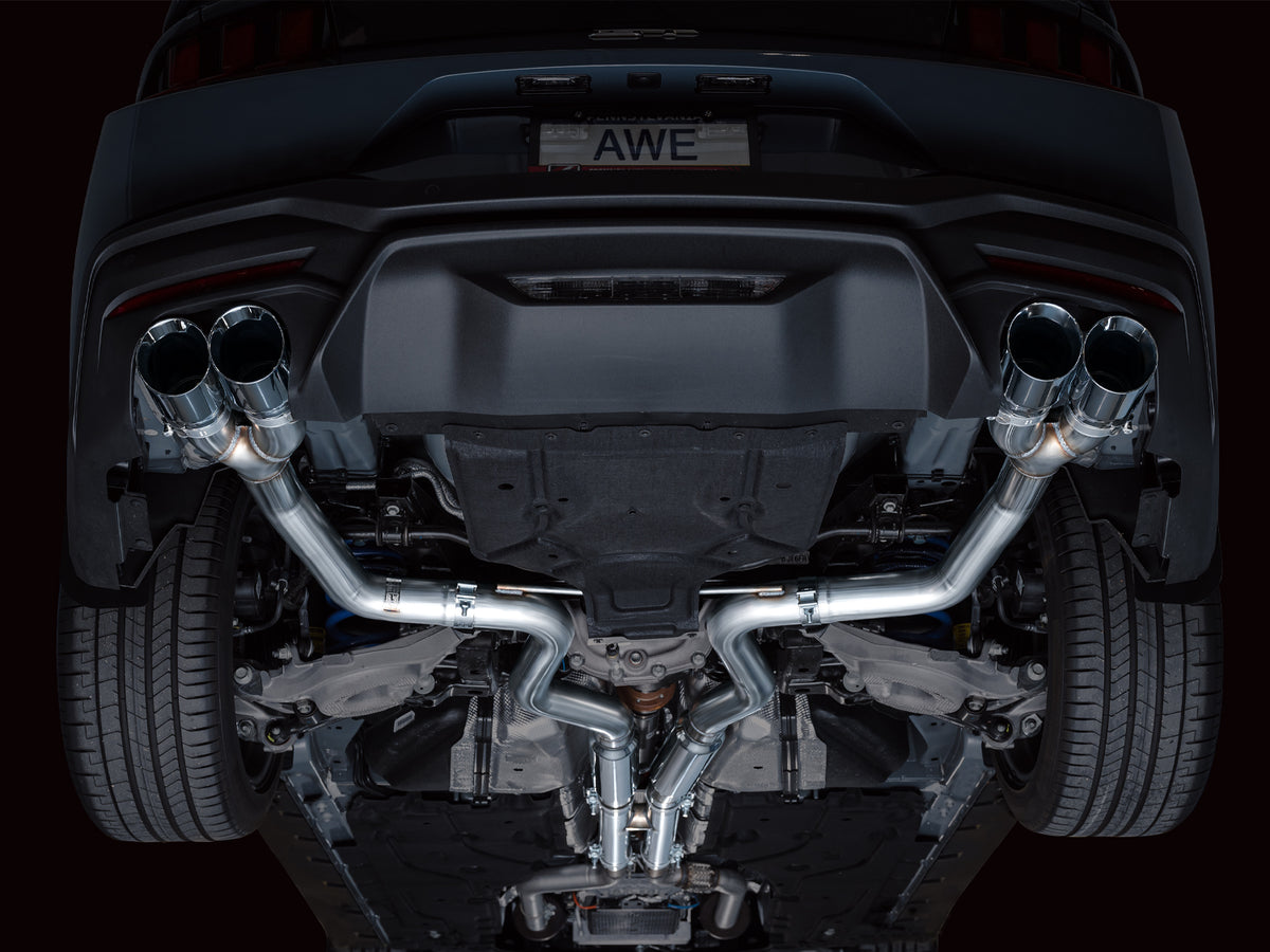 AWE 2024 Ford Mustang GT Fastback S650 RWD Track Edition Catback Exhaust w/ Quad Chrome Silver Tips - 3020-42650