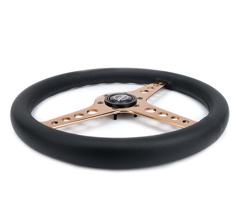 NRG Light Weight Gaming Steering Wheel - Driftz 350mm 3 Rose Gold Spokes Perforated Leather - ST-034RG-PR - close-up view 2 3