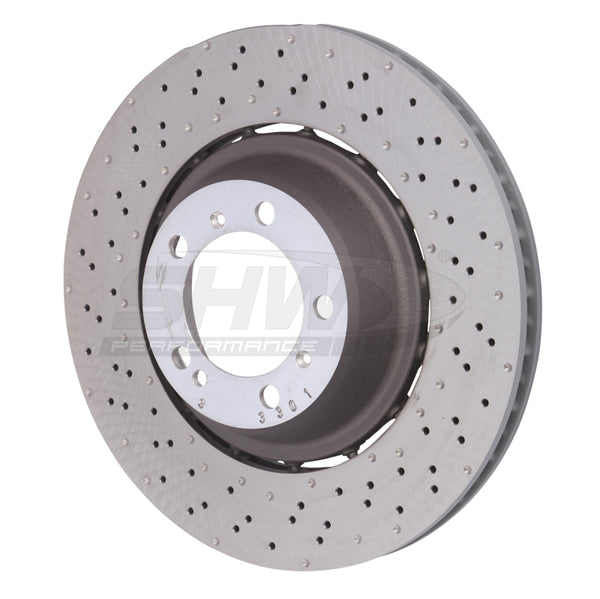 SHW 14-19 Porsche 911 Turbo 3.8L w/o Ceramics Left Rear Drilled-Dimpled LW Brake Rotor (99135240703) - PRL49917 for 2014-2019