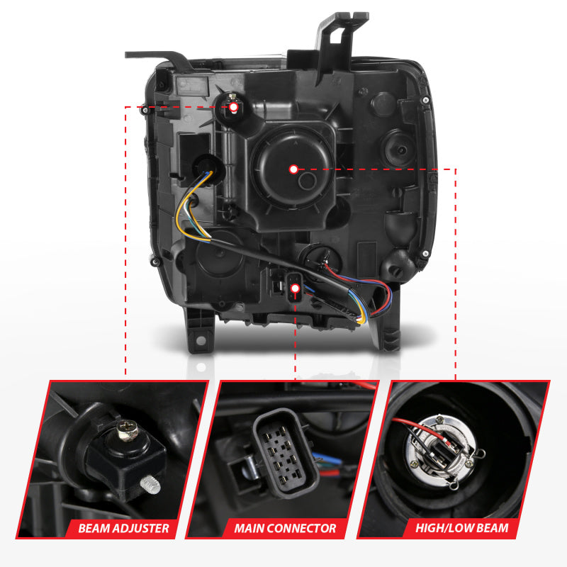 ANZO 2014-2015 Gmc Sierra 1500 Projector Headlights w/ Light Bar Chrome Housing (Halogen Type) - 111514