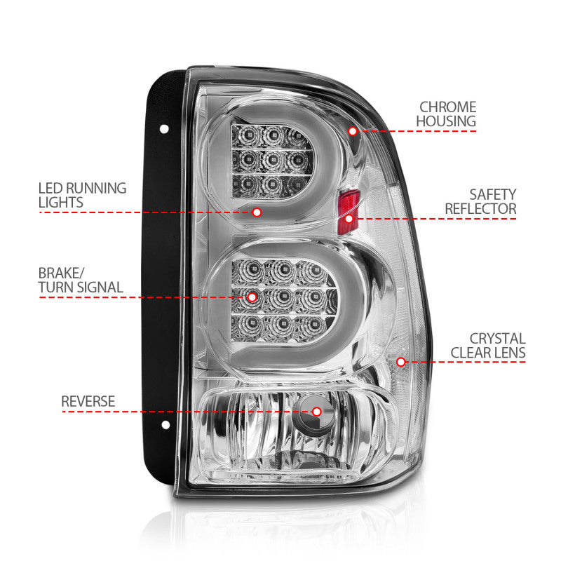 ANZO 2002-2009 Chevrolet Trailblazer LED Tail Lights w/ Light Bar Chrome Housing Clear Lens - 311373
