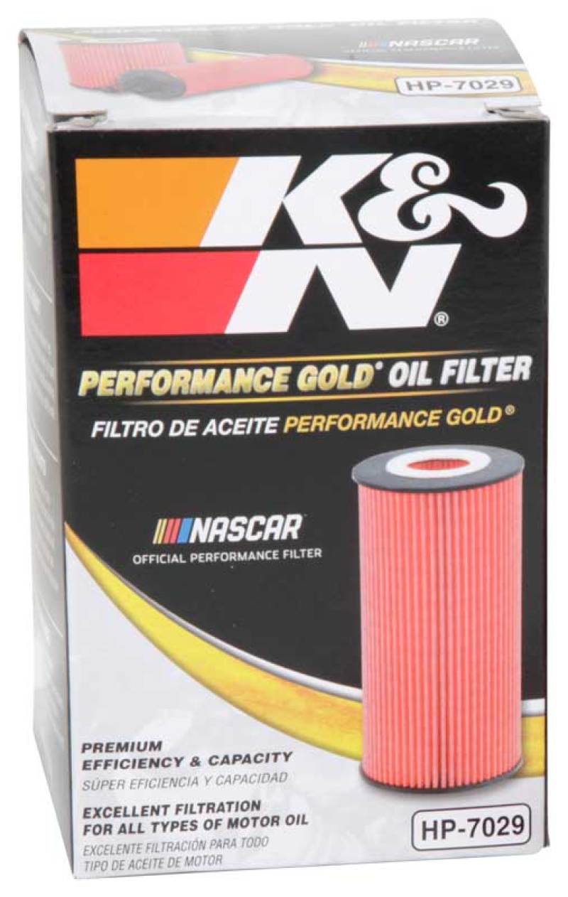 K&N Performance Oil Filter for Hyundai/Kia 3.8L V6, 4.6L/5.0L V8 - HP-7029 for 2010-2016 Hyundai Genesis Coupe - front view