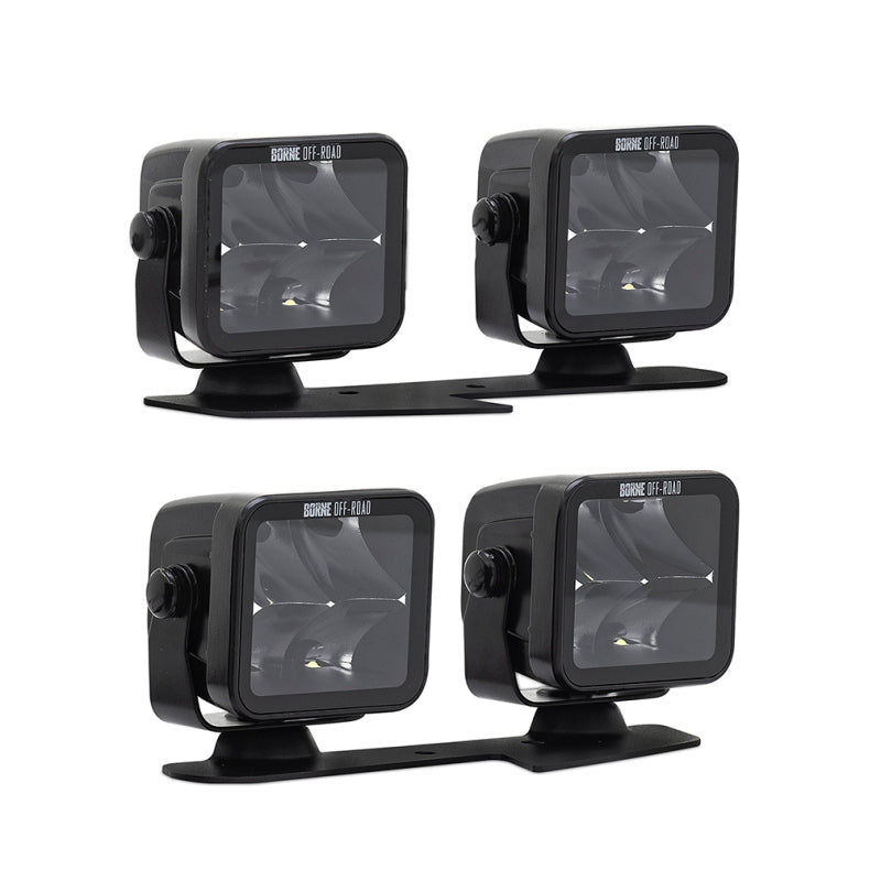 Borne Off-Road 21+ Bronco Light Pods 4pc Ditch 3x3 Flood Upfit - BNLT-BR-21-DT4FU
