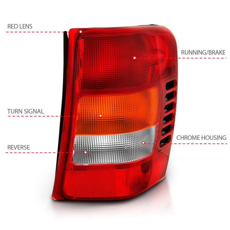 ANZO 1999-2004 Jeep Grand Cherokee Taillight Red/Clear Lens (OE Replacement) - 311308