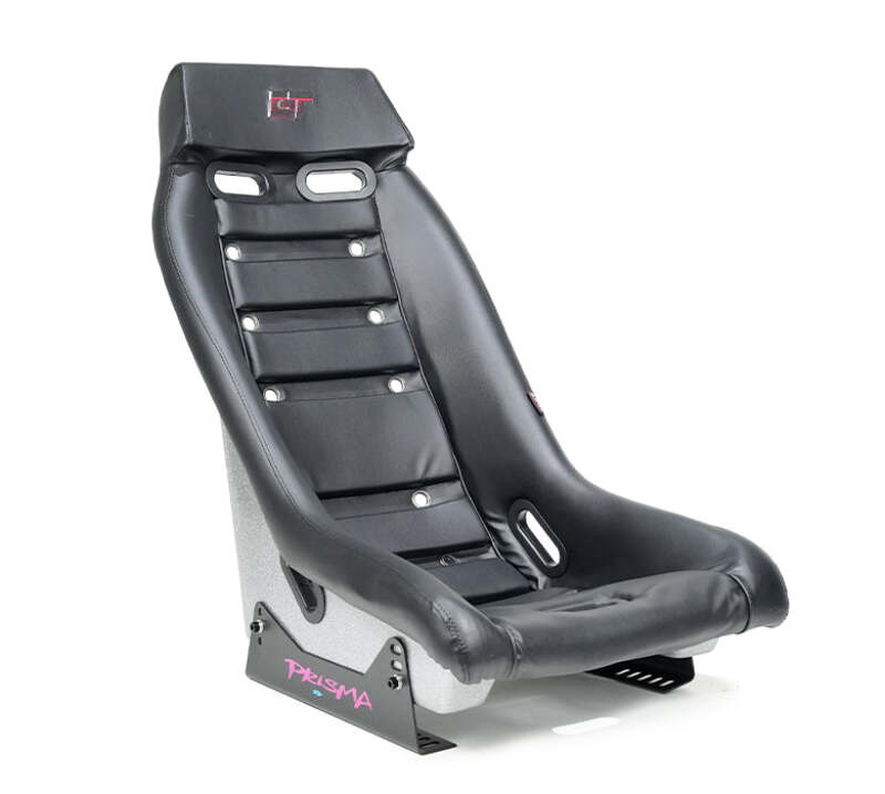 NRG GT Retro Bucket Seat - Black PVC Leather Black Stitching Multicolor Fiberglass Back w/ Glitter - PRI-100BK-H - front view