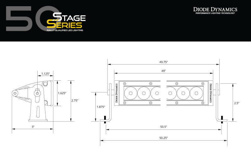 Diode Dynamics 50 In LED Light Bar Single Row Straight - Amber Combo Each Stage Series - DD5057