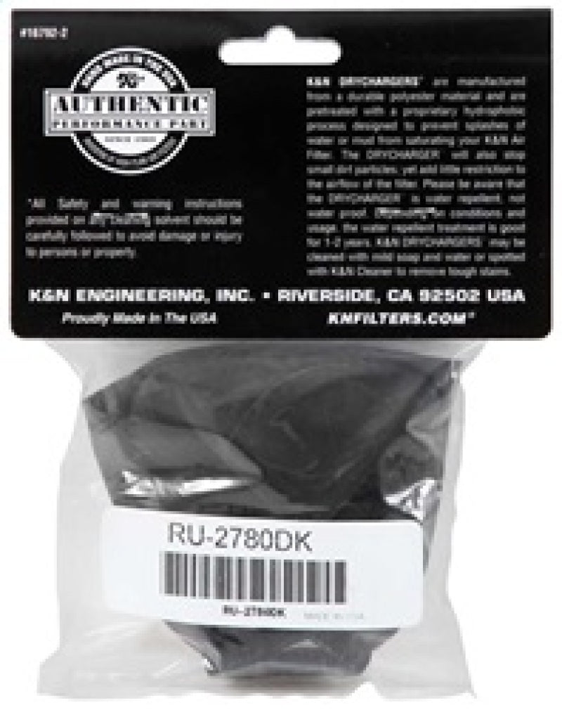K&amp;N Air Filter Wrap Black Oval Tapered 3.75in Base I/S Width x 2.5in Top I/S Width x 2.75in H - RU-2780DK